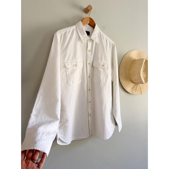 J.Crew | NWT Men's Linen-cotton blend twill workshirt in White | Sz M - Picture 3 of 11